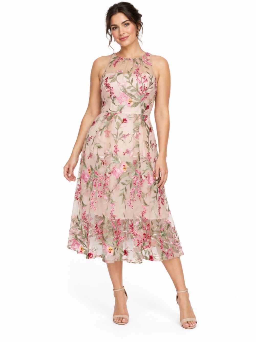Adrianna Papell - Floral Embroidered Midi Dress
